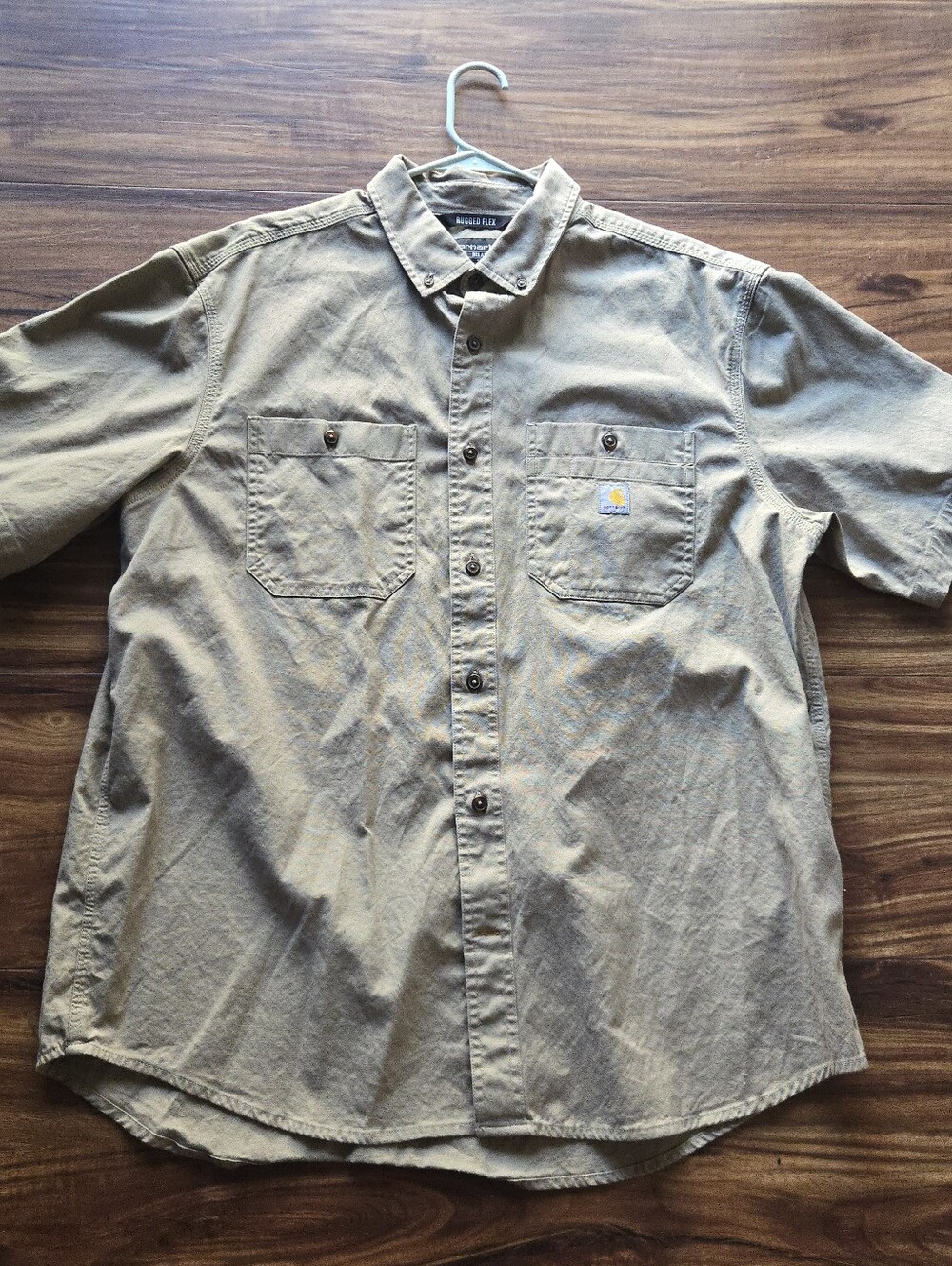 Carhartt Workwear Men XL Brown Relaxed Fit Button Up Short Sleeve Used 0826